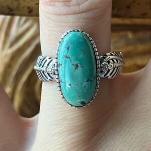 Natural Nevada Turquoise Sterling Silver Feather Ring Size 7